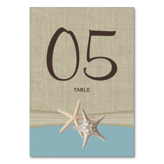 Carte de numéro de table bleue Starfish et Burlap (Par défaut)