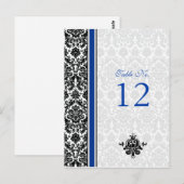 Carte de numéro de table Blue, Black, White Damask (Devant / Derrière)