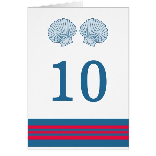 Carte de numéro de table Blue Red Nautical Seashin (Devant)