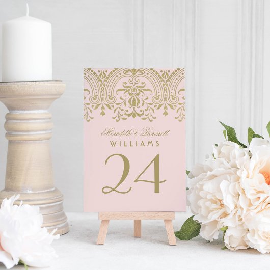 Carte de numéro de table Blush Gold Glamour