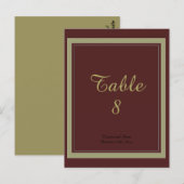 Carte de numéro de table bordeaux et or (Devant / Derrière)