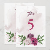 carte de numéro de table botanique rose mauve (Devant / Derrière)