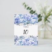 Carte de numéro de table Bouquet Monochrome Bleu (Debout devant)