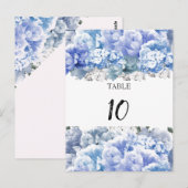 Carte de numéro de table Bouquet Monochrome Bleu (Devant / Derrière)