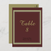 Carte de numéro de table Bourgogne et or (Devant / Derrière)