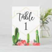 Carte de numéro de table Cactus et fleurs moderne (Debout devant)