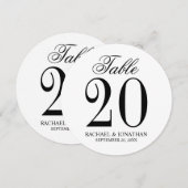 Carte de numéro de table Cercle Mariage noir et bl (Devant / Derrière)