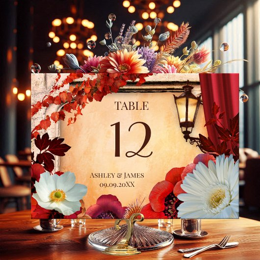Carte de numéro de table classique florale bohème