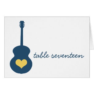 Carte de numéro de table Coeur de guitare bleu/jau