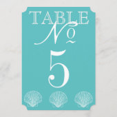Carte de numéro de table Coquillage pour mariage s (Dos)