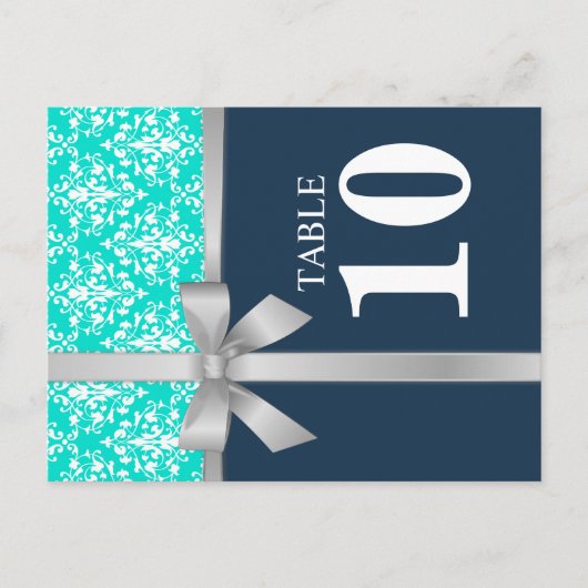 Carte de numéro de table Damask Faux Silver Ribbon (Devant)