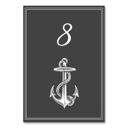 Carte de numéro de table d'Ancre marine gris (Par défaut)