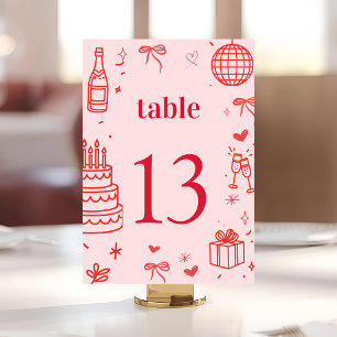 Carte de numéro de table d'anniversaire rose À t