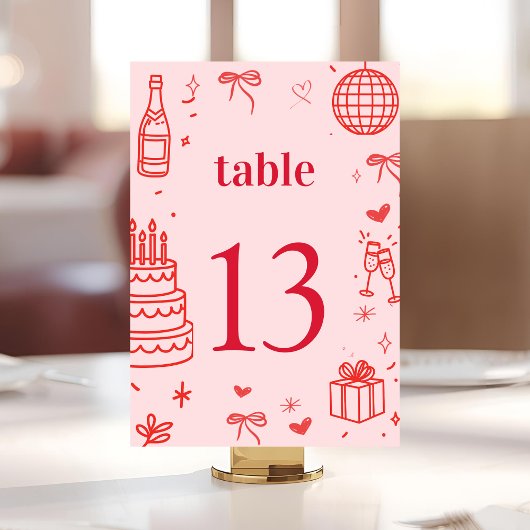 Carte de numéro de table d'anniversaire rose | À t