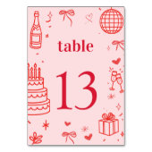 Carte de numéro de table d'anniversaire rose | À t (Par défaut)