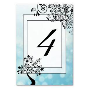 Carte de numéro de table d'arbre décoratif noir bl