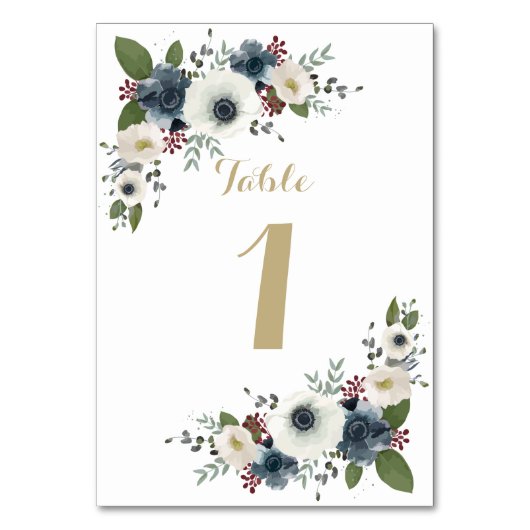 Carte de numéro de table de Bouquet d'anémone pers (Dos)