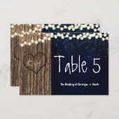 Carte de numéro de table de coeur rustique sculpté (Devant / Derrière)