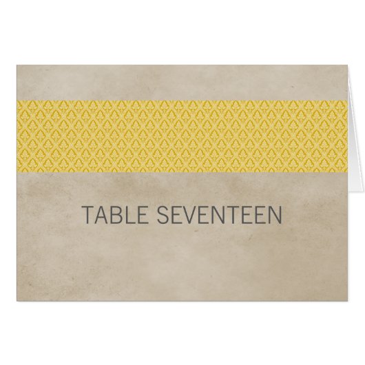 Carte de numéro de table de Damas rustique jaune (Devant horizontal)