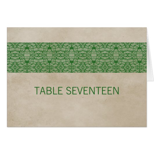 Carte de numéro de table de dentelle rustique vert (Devant horizontal)
