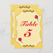 Carte de numéro de table de fête à la rose rouge d (Devant / Derrière)