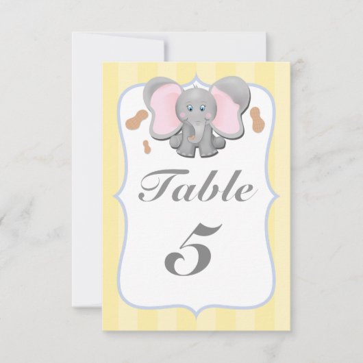 Carte de numéro de table de fête éléphant bébé mig (Devant)