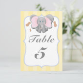 Carte de numéro de table de fête éléphant bébé mig (Debout devant)