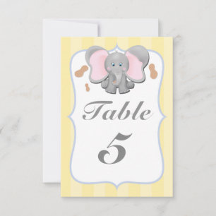 Carte de numéro de table de fête éléphant bébé mig