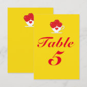 Carte de numéro de table de fête jaune de tasse de (Devant / Derrière)