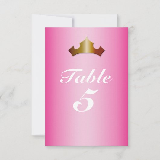 Carte de numéro de table de fête rose couronne dor (Devant)