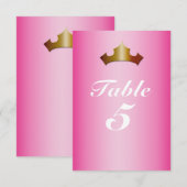 Carte de numéro de table de fête rose couronne dor (Devant / Derrière)