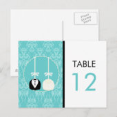 Carte de numéro de table de gâteau turquoise (Devant / Derrière)