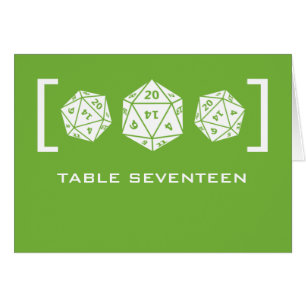 Carte de numéro de table de jeu de dés Green D20