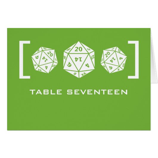 Carte de numéro de table de jeu de dés Green D20 (Devant horizontal)