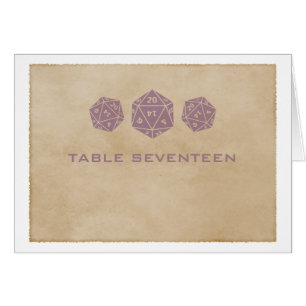 Carte de numéro de table de joueur de dés D20 Purp