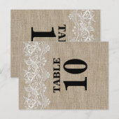 Carte de numéro de table de jute et dentelle rusti (Devant / Derrière)