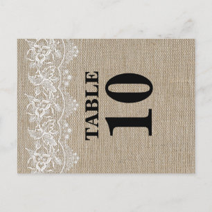 Carte de numéro de table de jute et dentelle rusti