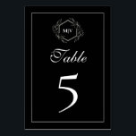 Carte de numéro de table de la crête de monogramme<br><div class="desc">Carte de numéro de table de la crête de monogramme noir et blanc</div>