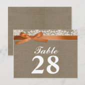 carte de numéro de table de la dentelle de burlap (Devant / Derrière)