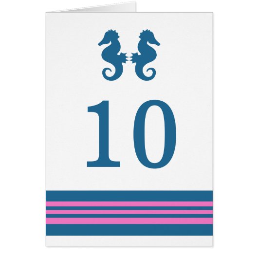Carte de numéro de table de l'hippocampe bleu rose (Devant)