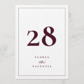 Carte de numéro de table de mariage 5 x 7 Bourgogn (Devant)