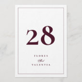 Carte de numéro de table de mariage 5 x 7 Bourgogn (Dos)