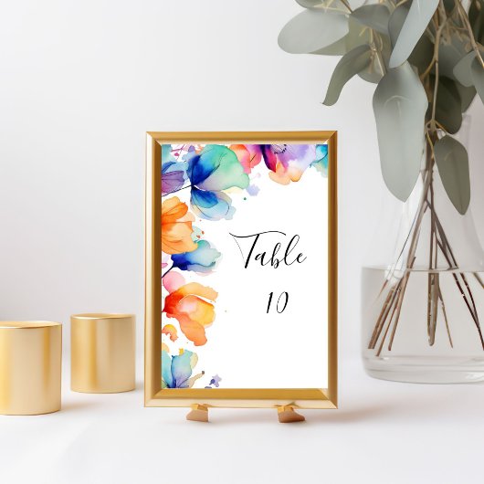 Carte de numéro de table de mariage à aquarelle fl
