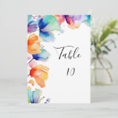 Carte de numéro de table de mariage à aquarelle fl (Debout devant)