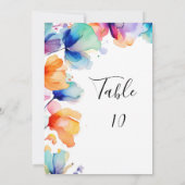 Carte de numéro de table de mariage à aquarelle fl (Dos)