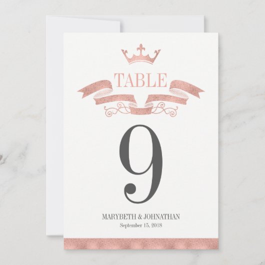Carte de numéro de table de mariage à arête de ros (Devant)
