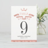 Carte de numéro de table de mariage à arête de ros (Debout devant)