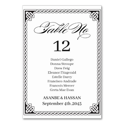 Carte de numéro de table de mariage à cadre celtiq (Par défaut)