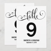 Carte de numéro de table de mariage à écriture mod (Devant / Derrière)