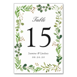Carte de numéro de table de mariage à feuillage ve